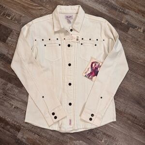 Wrangler Studded White Denim Jacket Western Star Detail Women’s Medium NWT